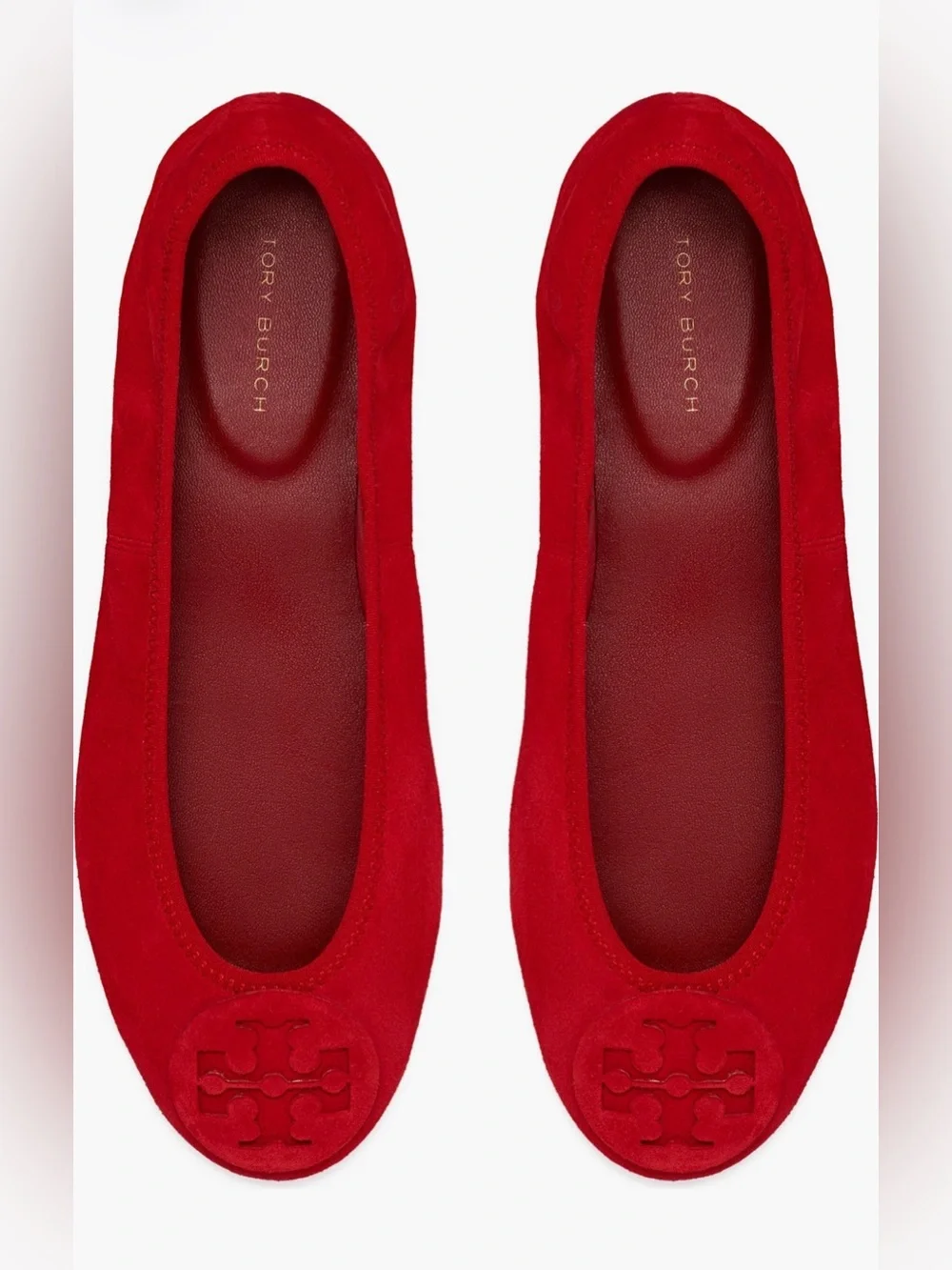 New TORY BURCH Red Suede Leather REVA Travel Foldable Comfort Ballet Flats 8.5